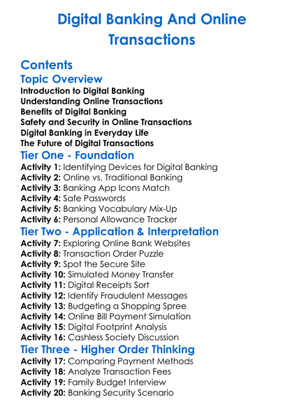Digital Banking And Online Transactions Worksheet Activity Booklet
