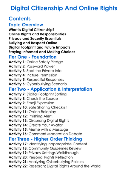 Digital Citizenship And Online Rights Worksheet Activity Booklet