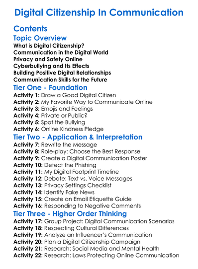Digital Citizenship In Communication Worksheet Activity Booklet