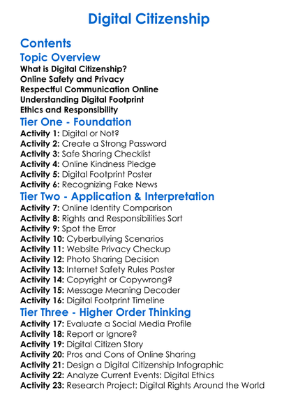Digital Citizenship Worksheet Activity Booklet