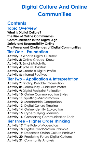 Digital Culture And Online Communities Worksheet Activity Booklet