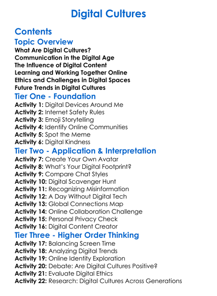 Digital Cultures Worksheet Activity Booklet