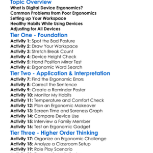 Digital Device Ergonomics Worksheet Activity Booklet