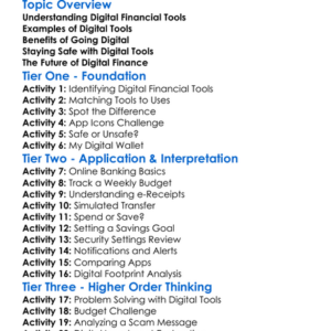 Digital Financial Tools Worksheet Activity Booklet