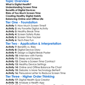 Digital Health And Screen Time Worksheet Activity Booklet