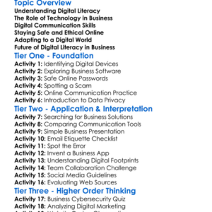 Digital Literacy In Business Worksheet Activity Booklet