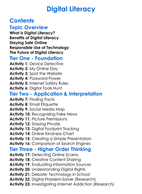 Digital Literacy Worksheet Activity Booklet