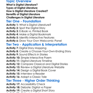 Digital Literature Worksheet Activity Booklet