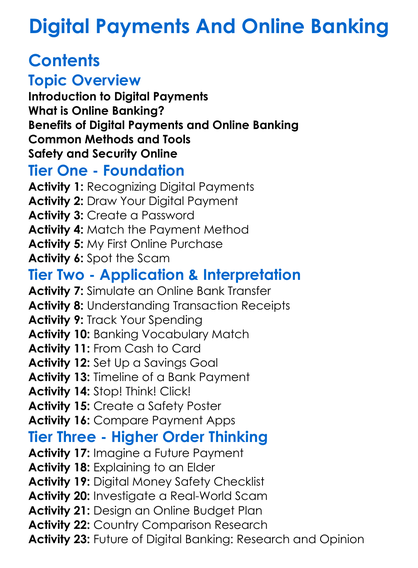 Digital Payments And Online Banking Worksheet Activity Booklet