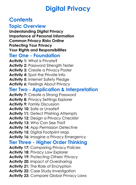 Digital Privacy Worksheet Activity Booklet