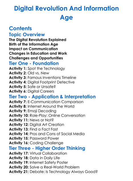 Digital Revolution And Information Age Worksheet Activity Booklet