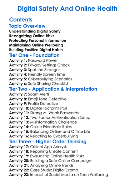 Digital Safety And Online Health Worksheet Activity Booklet