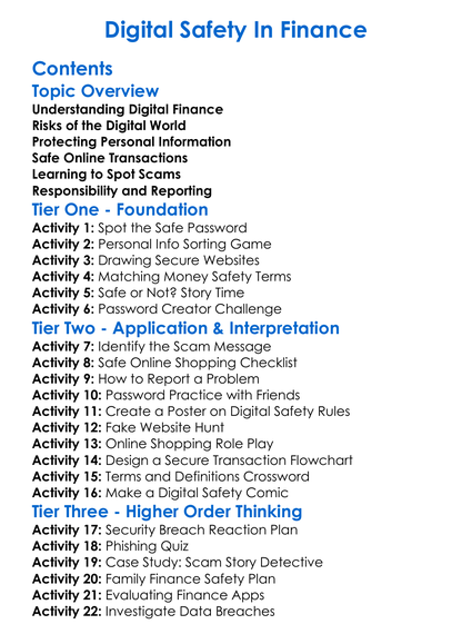 Digital Safety In Finance Worksheet Activity Booklet