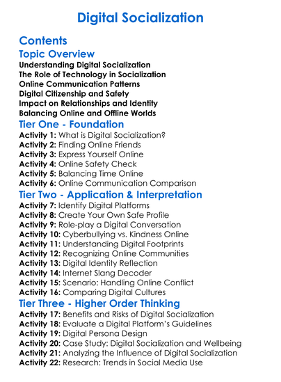 Digital Socialization Worksheet Activity Booklet