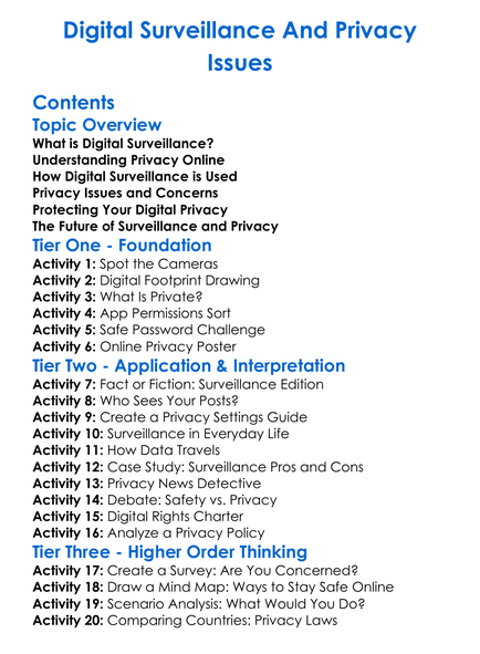 Digital Surveillance And Privacy Issues Worksheet Activity Booklet