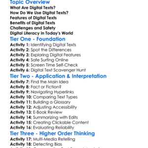 Digital Texts Worksheet Activity Booklet