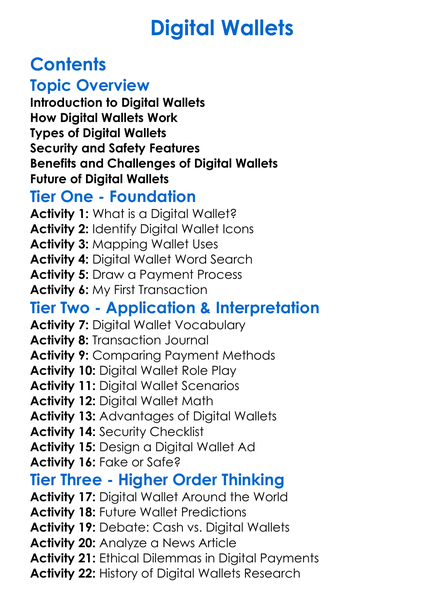 Digital Wallets Worksheet Activity Booklet