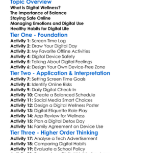 Digital Wellness Worksheet Activity Booklet