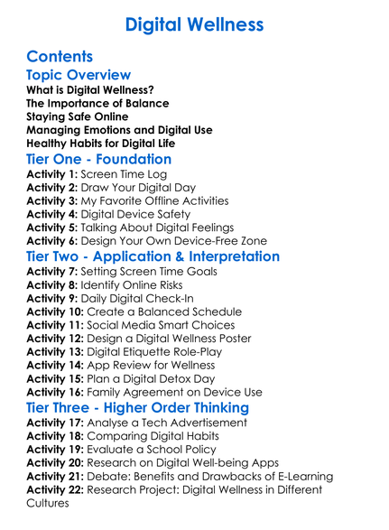 Digital Wellness Worksheet Activity Booklet