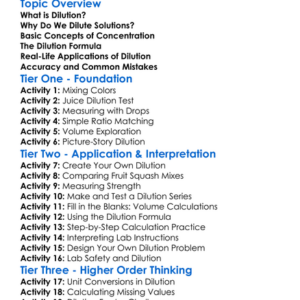 Dilution And Calculations Worksheet Activity Booklet