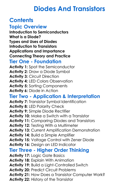 Diodes And Transistors Worksheet Activity Booklet