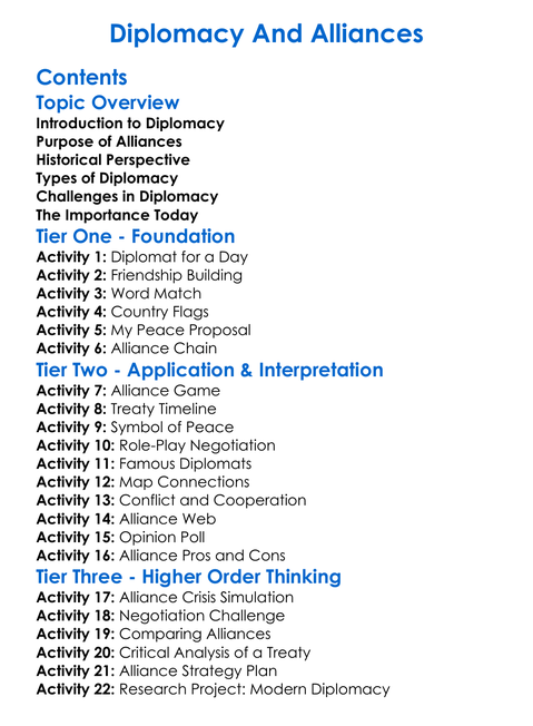 Diplomacy And Alliances Worksheet Activity Booklet
