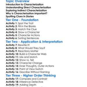 Direct And Indirect Characterization Worksheet Activity Booklet