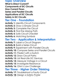 Direct Current Dc Circuits Worksheet Activity Booklet