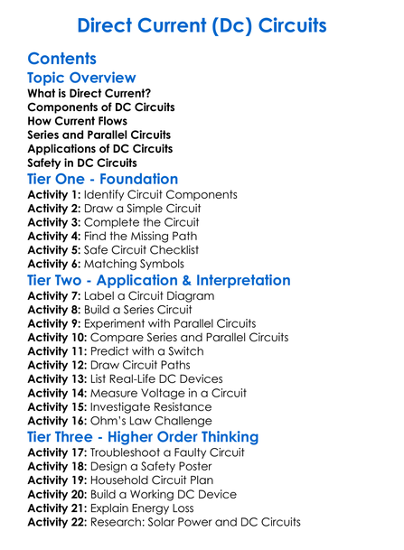 Direct Current Dc Circuits Worksheet Activity Booklet