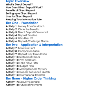 Direct Deposit Worksheet Activity Booklet
