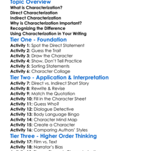 Direct Vs Indirect Characterization Worksheet Activity Booklet