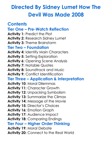 Directed By Sidney Lumet How The Devil Was Made 2008 Worksheet Activity Booklet