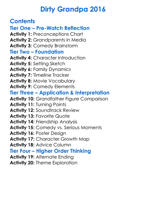 Dirty Grandpa 2016 Worksheet Activity Booklet