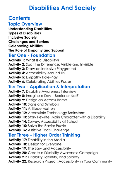 Disabilities And Society Worksheet Activity Booklet