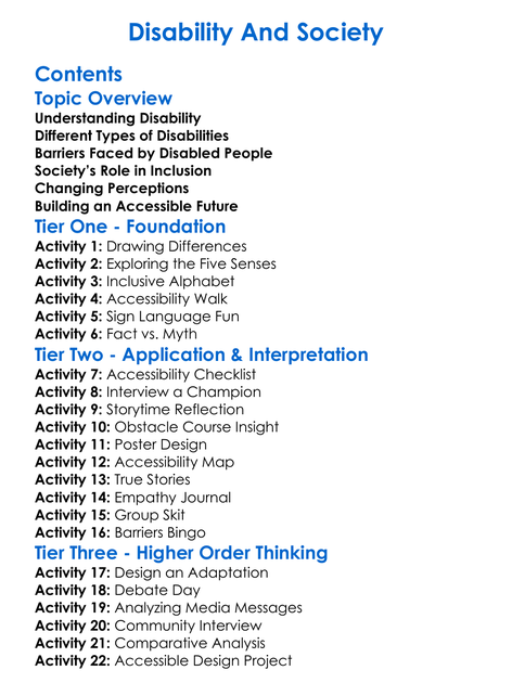 Disability And Society Worksheet Activity Booklet
