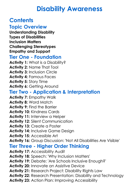 Disability Awareness Worksheet Activity Booklet