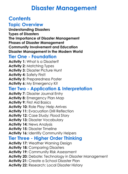 Disaster Management Worksheet Activity Booklet