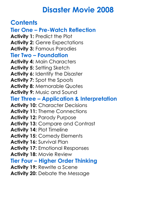 Disaster Movie 2008 Worksheet Activity Booklet