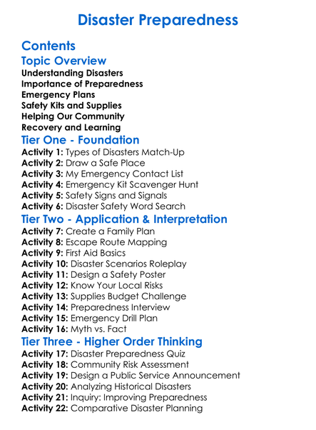 Disaster Preparedness Worksheet Activity Booklet