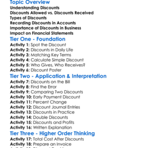 Discounts Allowed And Received Worksheet Activity Booklet