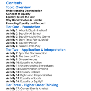 Discrimination And Equality Before The Law Worksheet Activity Booklet