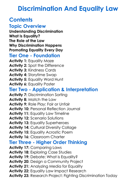 Discrimination And Equality Law Worksheet Activity Booklet