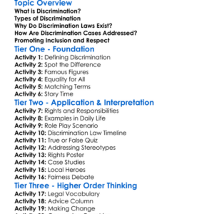 Discrimination Law Worksheet Activity Booklet