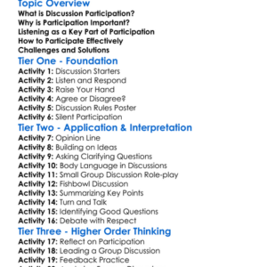 Discussion Participation Worksheet Activity Booklet
