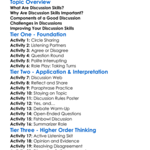 Discussion Skills Worksheet Activity Booklet
