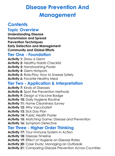 Disease Prevention And Management Worksheet Activity Booklet