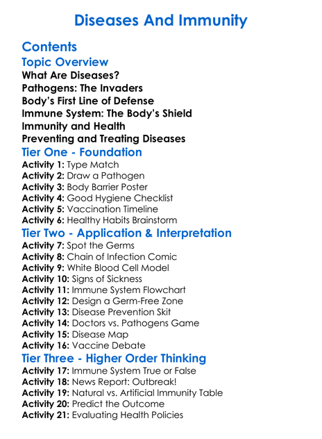 Diseases And Immunity Worksheet Activity Booklet