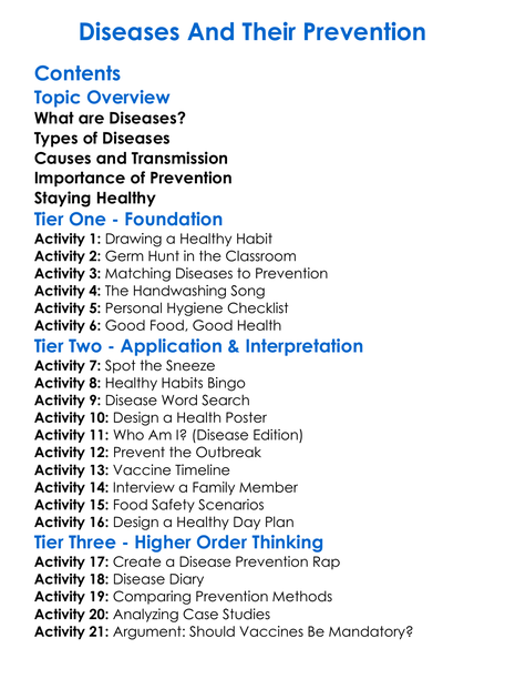 Diseases And Their Prevention Worksheet Activity Booklet