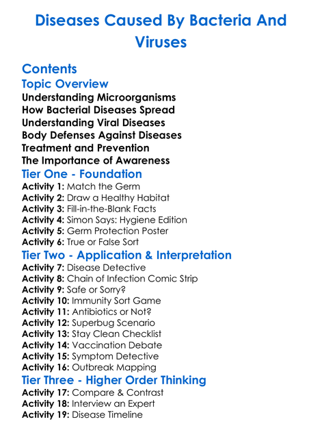 Diseases Caused By Bacteria And Viruses Worksheet Activity Booklet