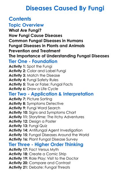 Diseases Caused By Fungi Worksheet Activity Booklet